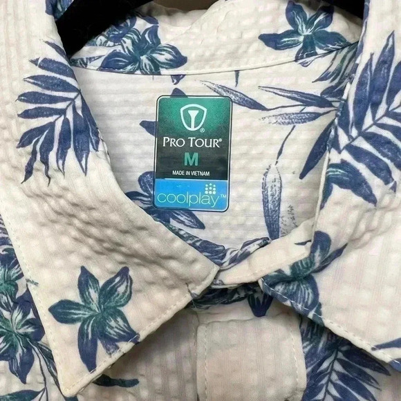 Pro Tour Coolplay White and Blue Floral Men’s Shirt - Picture 2 of 4